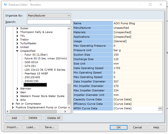 Marine loading pump curves in FluidFlow