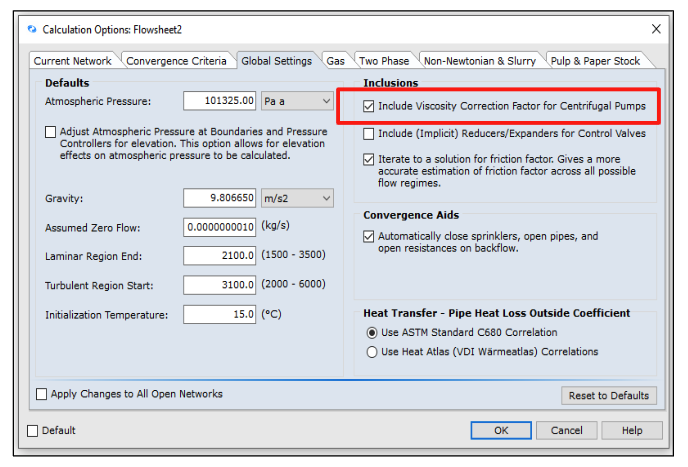 Viscosity Correction Configuration in FluidFlow