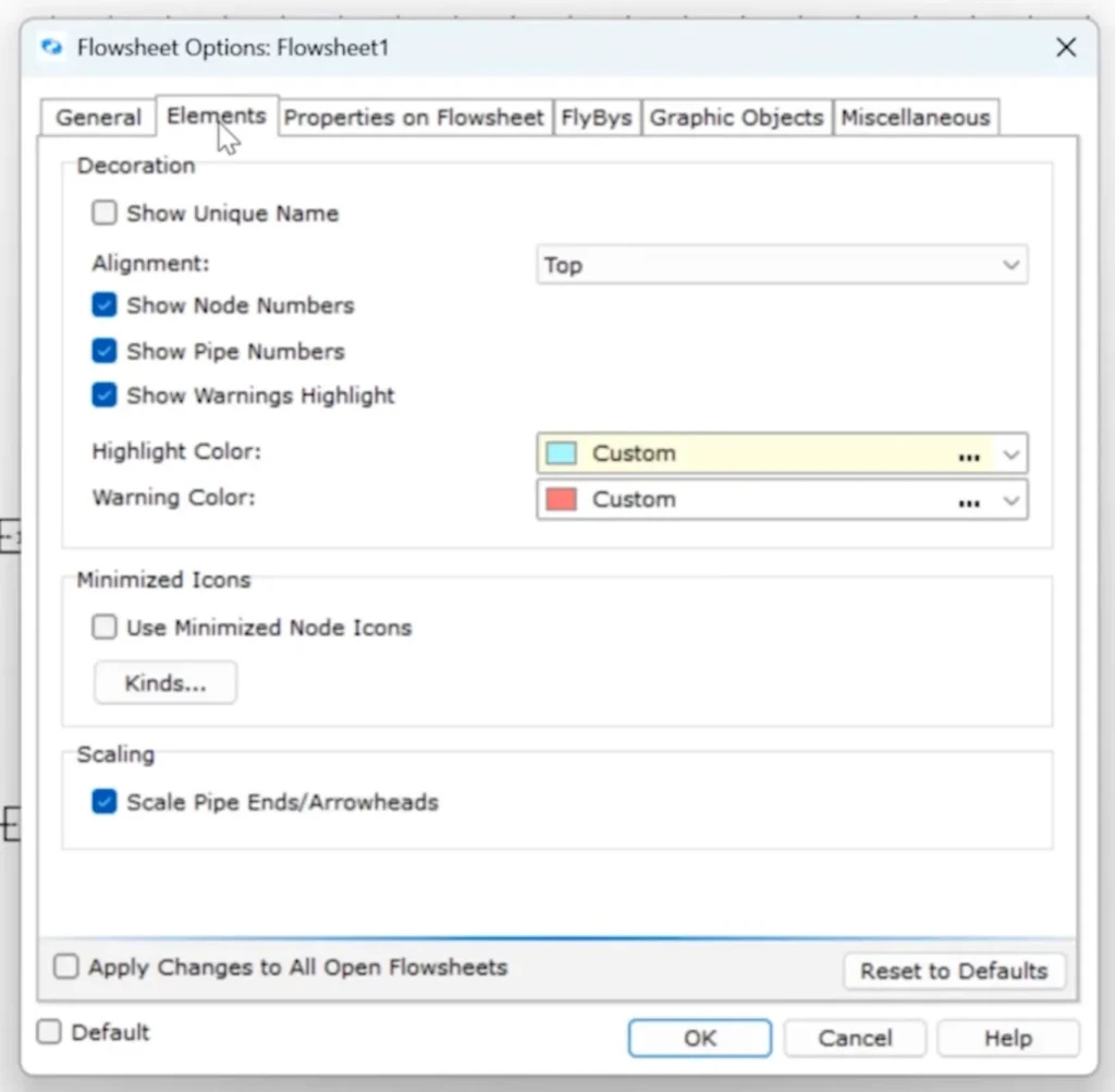 FluidFlow 3.54 Flowsheet Options