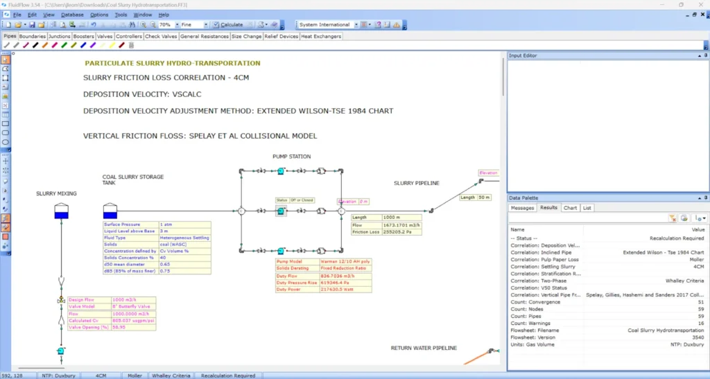 FluidFlow Coal Slurry Hydrotransport Model