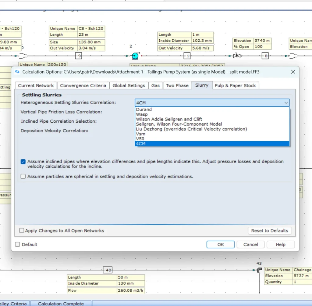 FluidFlow Settling Slurry Correlation
