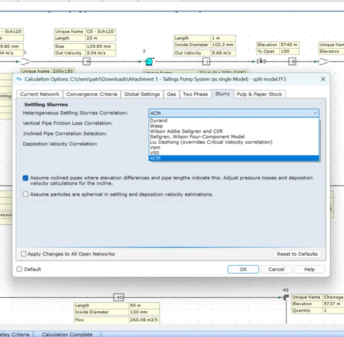 FluidFlow Settling Slurry Correlation