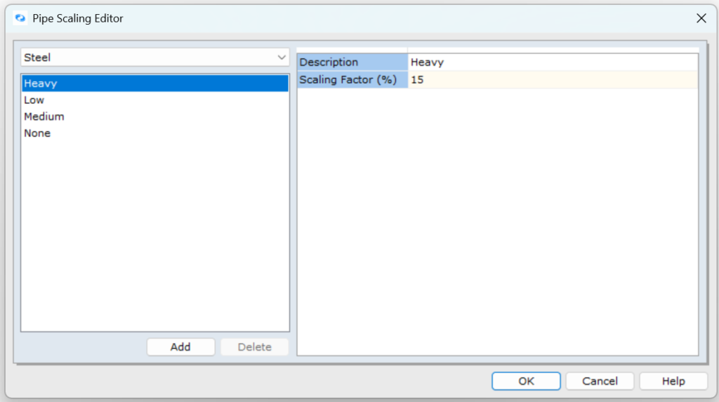Pipe Scaling Editor FluidFlow